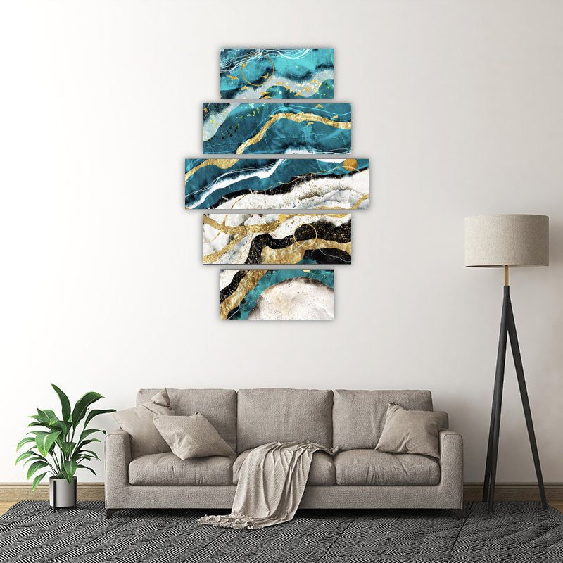 Golden Wave – five-piece modular wall art