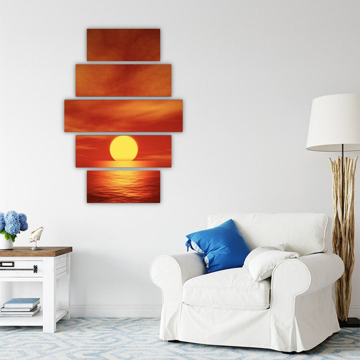 Fiery Sun – five-piece modular wall art