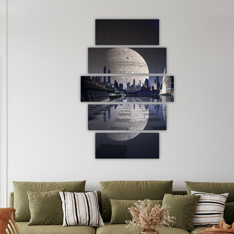 Futuristic City – five-piece modular wall art