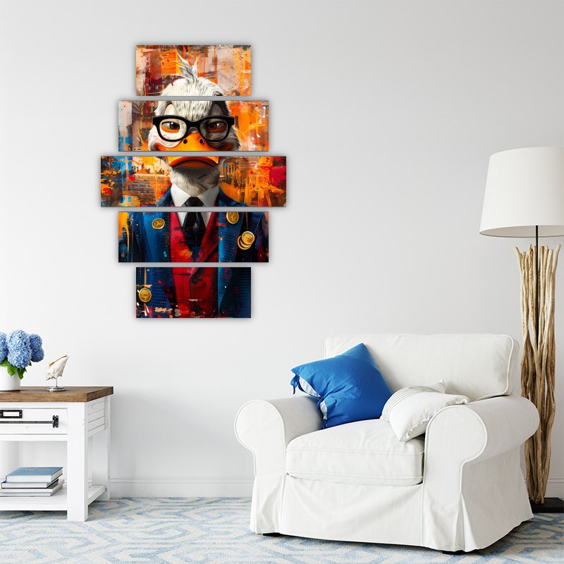 Realistic Donald Duck – five-piece modular wall art