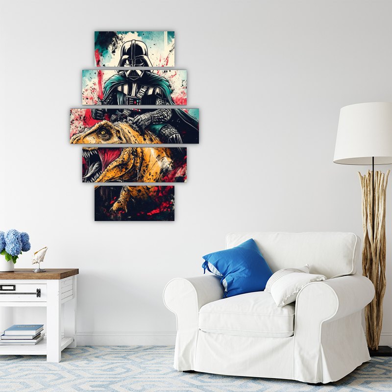 Darth Vader Riding a T-Rex – five-piece modular wall art