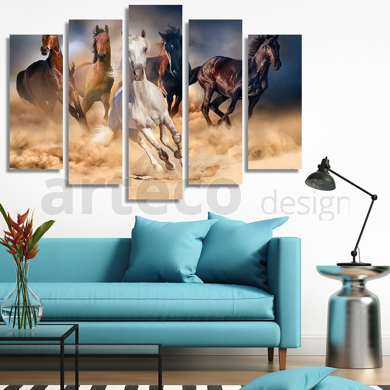 Galloping Horses – five-piece modular wall art