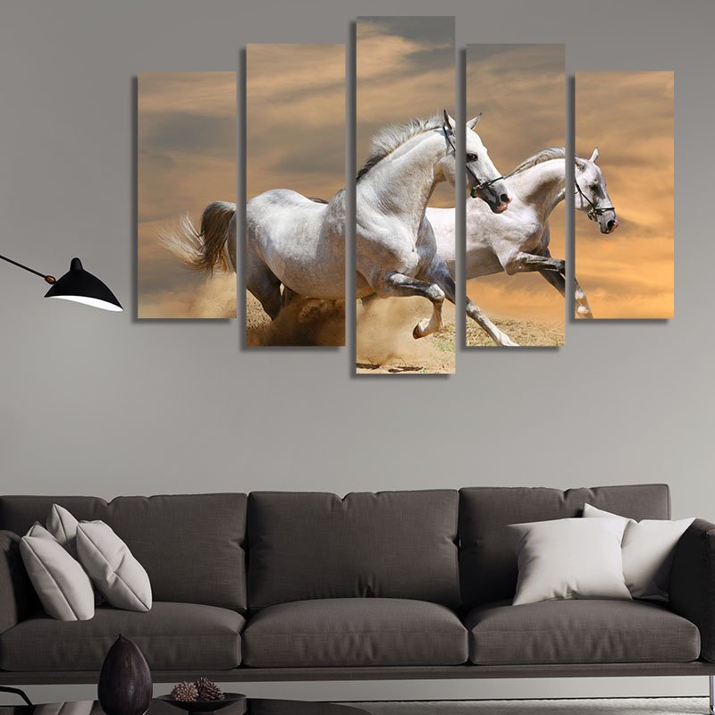 Running Horses at Sunset – five-piece modular wall art