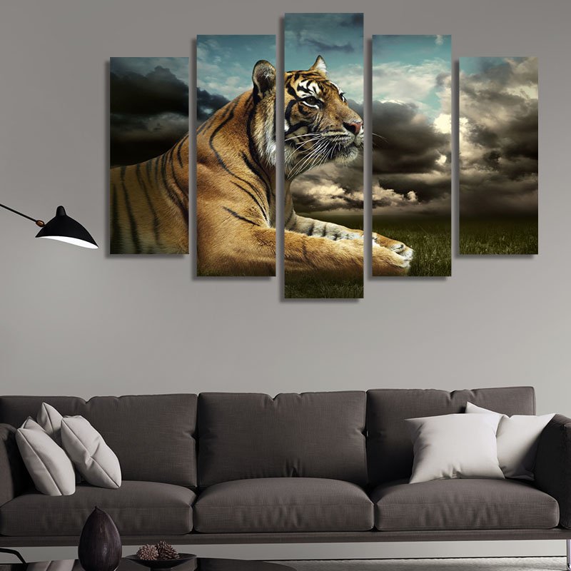 Stalking Tiger – five-piece modular wall art