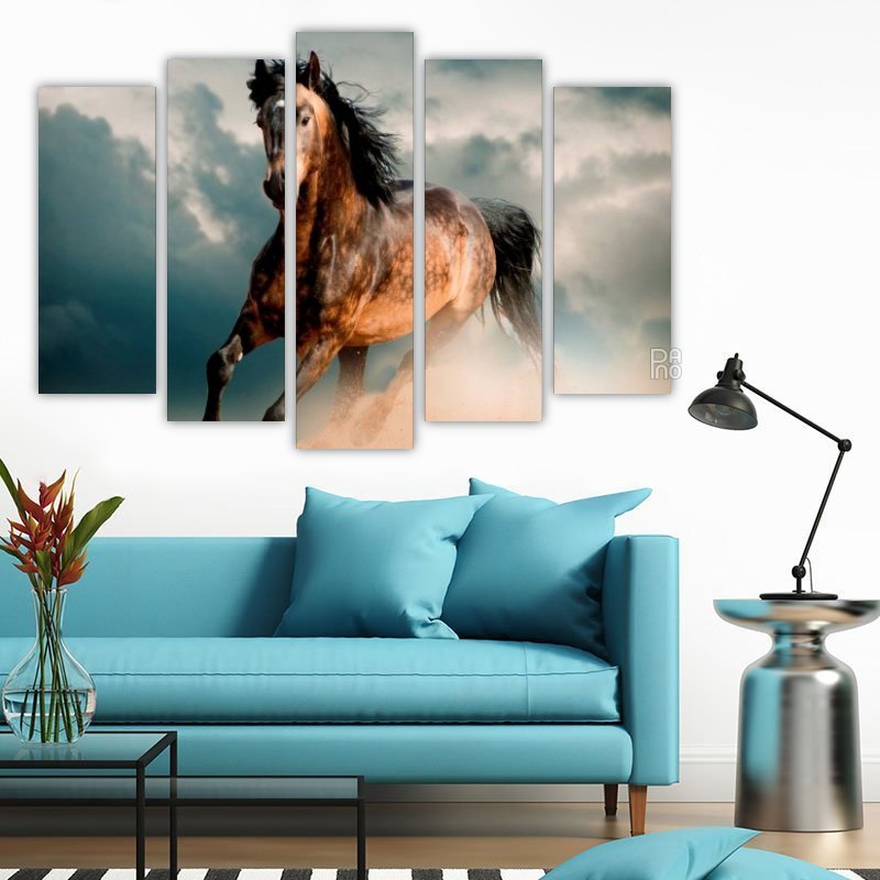 Wild Stallion in the Dust – five-piece modular wall art